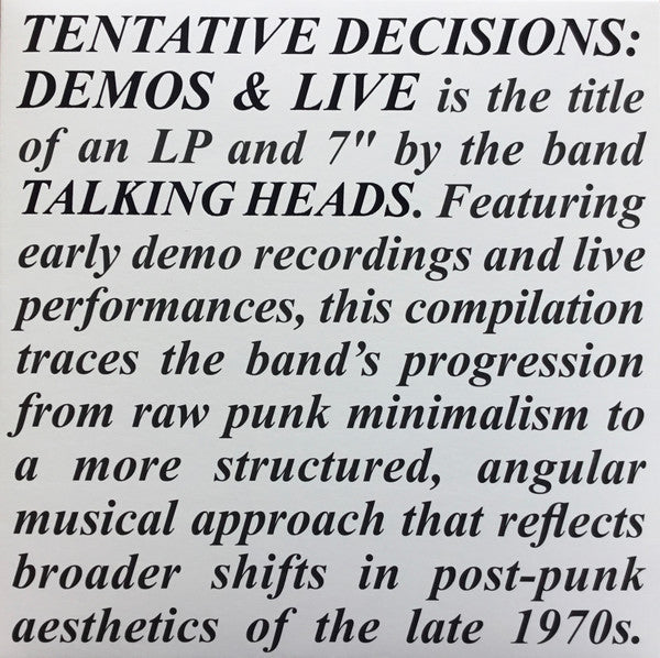 [BF25] Talking Heads - Tentative Decisions 1974-1976 (LP+7", clear vinyl)