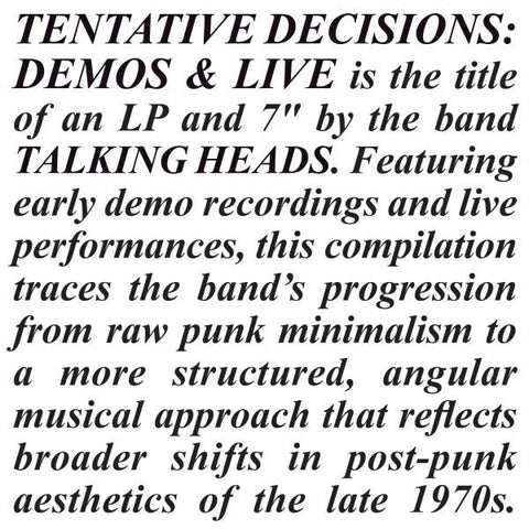 PREORDER - Talking Heads - Tentative Decisions: Demos & Live (LP+7")